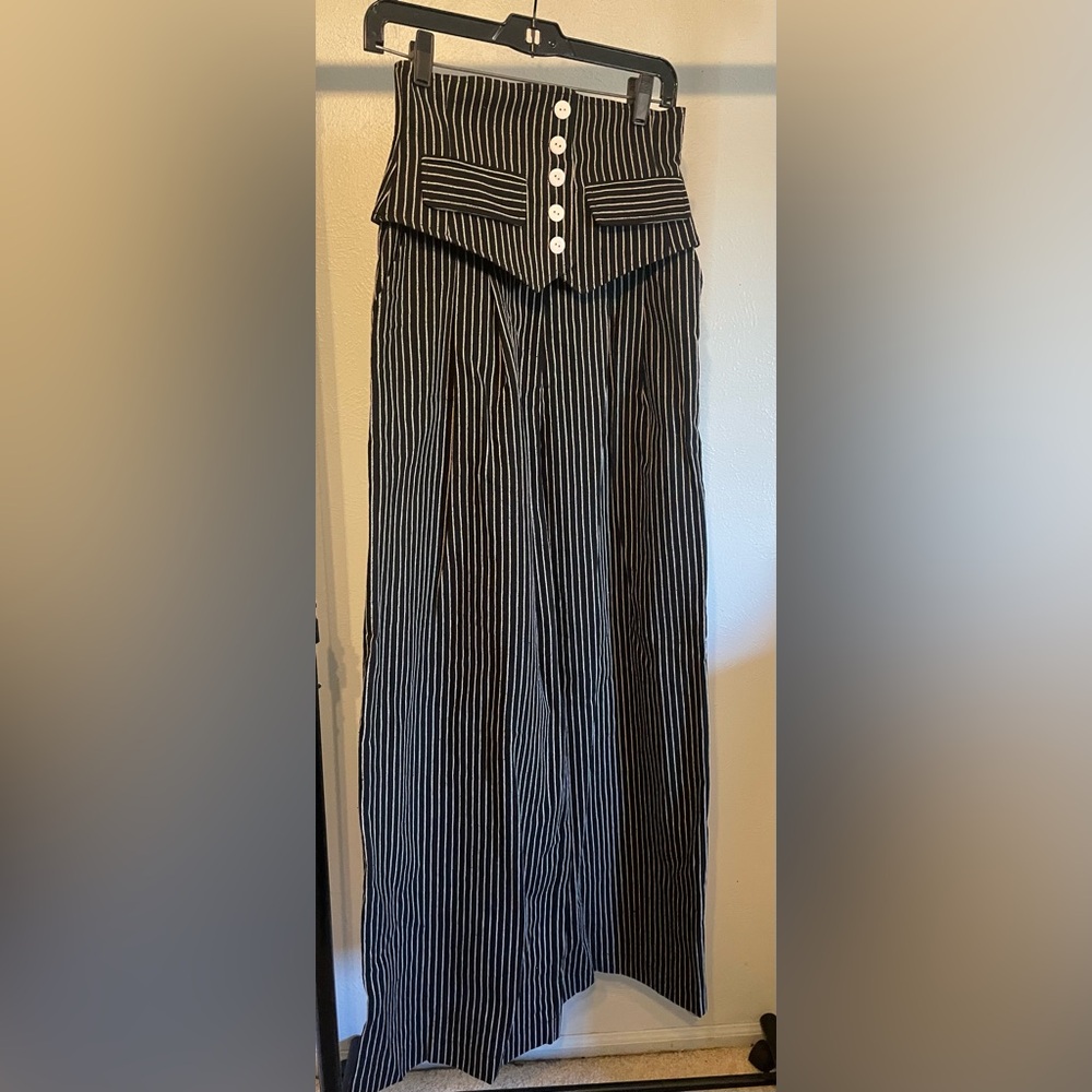 Julia Allert Black and White Striped High-Waisted Pants